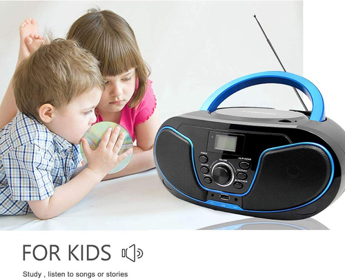 LONPOO Portátil Boombox Reproductor de CD Sonido Estéreo con Radio FM, USB, Azul - Imagen 9 de 9