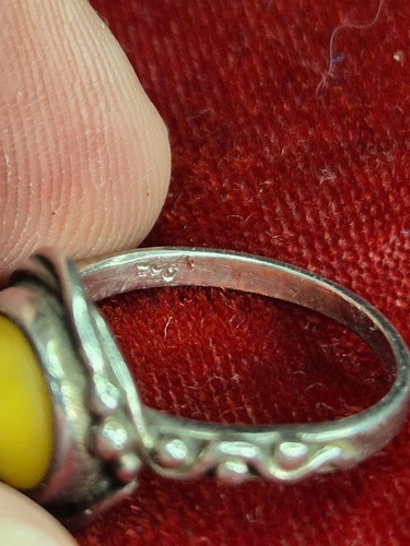 Vintage Sterling Silver And Egg Yolk Amber Ring Aize J.5 925 - Foto 7 di 10