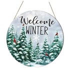  Winter Welcome Sign for Front Door Decor, Winter Farmhouse Pine Trees 
