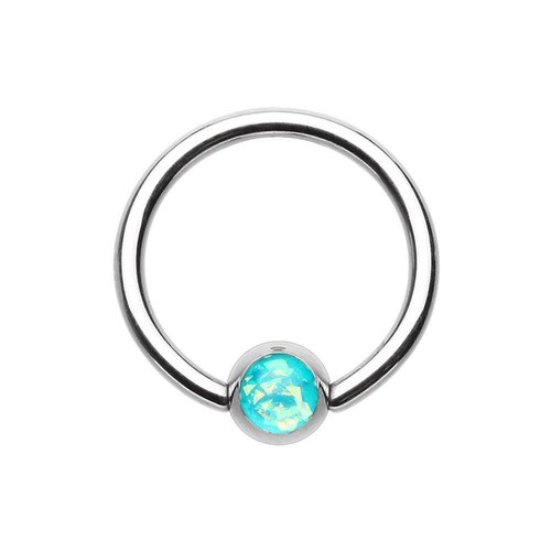 Anillo de cuentas cautivas de acero con bola de ópalo sintético - Imagen 3 de 4