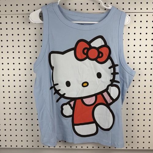 Canotta Hello Kitty blu a costine Sanrio nuova con etichetta 2x grafica Kawaii carina - Foto 1 di 7