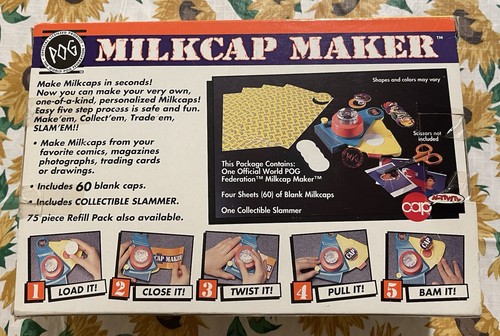 Official Pog Milkcap Maker 1995 Retro Toy Boxed MACHINE & Pogz Pogs Milk Caps - Picture 2 of 7