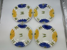 Qty 4 Maxam Italy Yellow/Blue Daisy Hand Painted Dinner Plates 10 3/8”