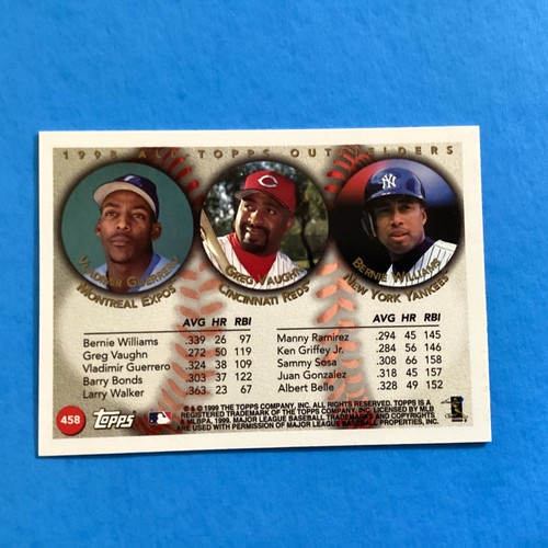 1999 Topps 1998 All Topps Outfielders Guerrero Vaughn Williams #458 - Imagen 2 de 2