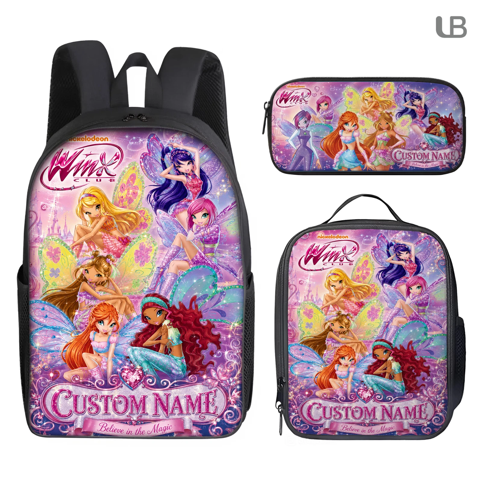Custom Winx Club Backpack Set, Girls School Bag, Lunch Bag & Pencil Case, Cartoo