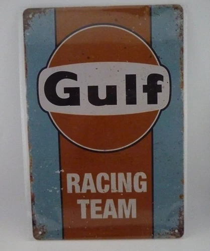 Gulf Racing Team Metal Tin Sign Retro Gulf Oil Garage Wall Decor 12x8