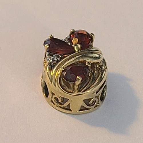 Vintage Richard Klein 10K Yellow Gold Garnet & Diamond Oval Slide Charm  - Picture 2 of 14
