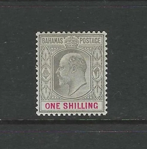 BAHAMAS 1902 KEVII 1 SHILLING GREY BLACK & CARMINE SG67- CAT £20 - MOUNTED MINT