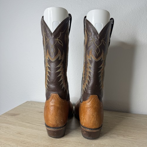 Tony Lama Brown & Tan Leather Western Cowboy Boots Mens Size 8 EE Vintage USA - Picture 7 of 17