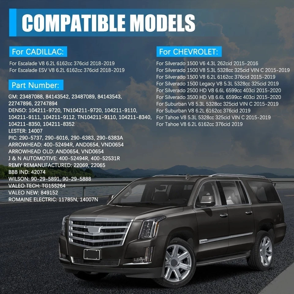 Alternator For 2014-2019 Chevrolet Silverado GMC Sierra 1500 5.3L 6.2L 14007 Foto 2 de 4