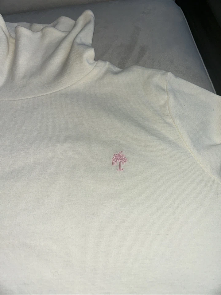 NUEVO CON ETIQUETAS Lilly Pulitzer Niñas Cuello Alto Talla XL Crema Con Palma Rosa ¡Lindo!  Nuevo $28 Foto 2 de 3