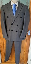 DOBELL MENS SMART DBL/BREASTED GREY REG FIT SUIT JACKET 40R PANTS 32S + FREE TIE