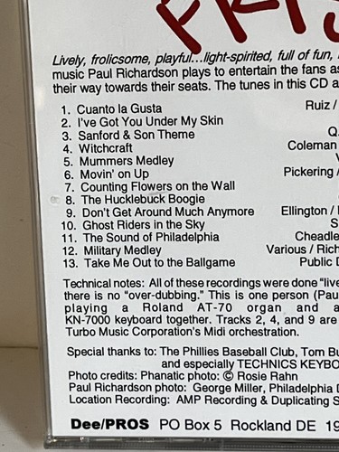 Philadelphia Phillies Paul Richardson Ballpark Organist Music CD FRISKY Phanatic - Picture 8 of 15