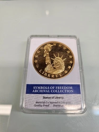 Statue of Liberty 24k Gold Layered Coin American Mint Symbols of Freedom
