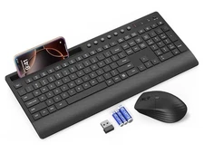 Trueque Wireless Keyboard and Mouse Combo - Full-Size Quiet Black 