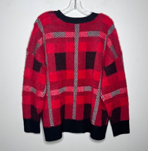 Torrid Maise karierter schulterfreier bauchfreier Cardigan Pullover Damen 2 2X rot flauschig gemütlich - Bild 8 von 15