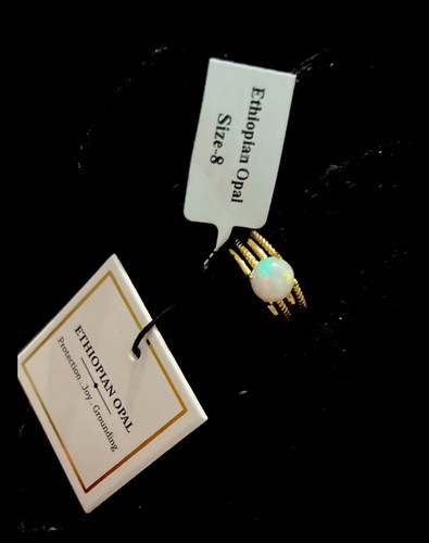 Ethiopian Welo Opal Solitaire Band Ring , Yellow Gold over SS 925 sz 8 NIB - Picture 11 of 11