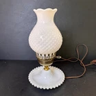 Vintage Fenton Milk Glass Hobnail Hurricane Lamp Electric Tbl Lamp White Chimney