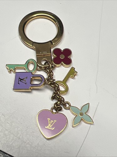 Authentic Louis Vuitton Key Ring Bag Heart Flower Star CP 1029 Rare Keys Gold - Picture 9 of 24