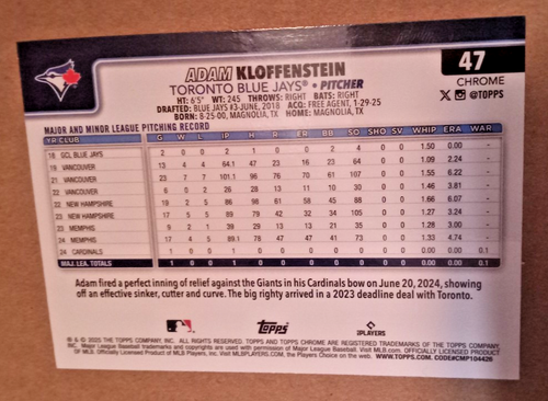 Topps Chrome 2025 - Adam Kloffenstein #47 (RC) - Imagen 2 de 2