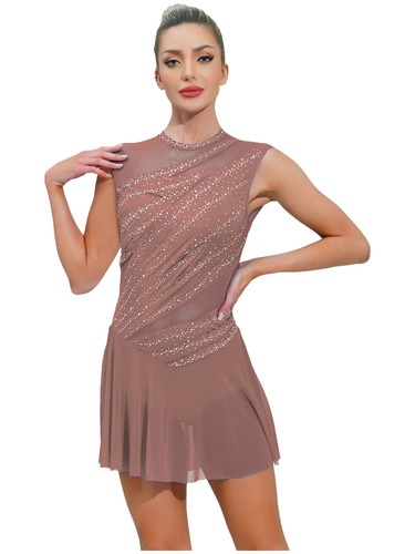 Women Glittery Rhinestone Sleeveles Lyrical Dance Dress Modern Ballet Dancewear - Picture 51 of 85