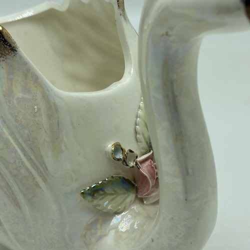 Vintage Norcrest Swan Planter Porcelain Iridescent White Princess Swan - Picture 2 of 6