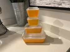 Vintage Set 4 Pyrex Citrus Orange Refrigerator Dishes W/Lids 501 502 503