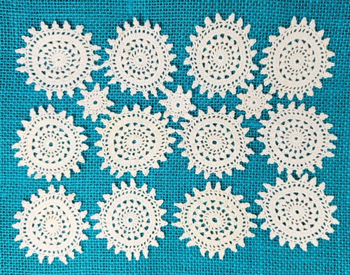 12 Crochet Light Cream Floral Doilies Scalloped Edge 2.5 inch 3 Mini Doily Lot