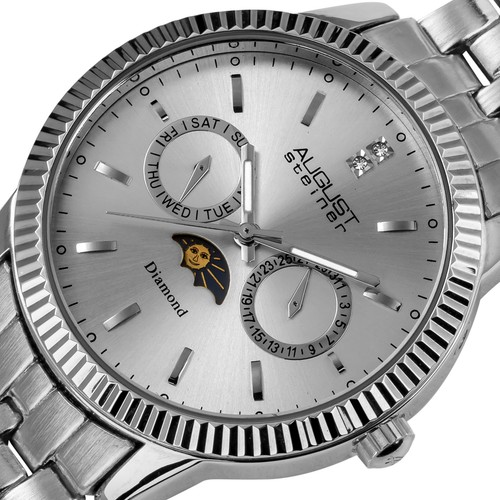 Men's August Steiner AS8050 Multifunction Date Day Moon Phase Diamond Watch - Picture 7 of 17