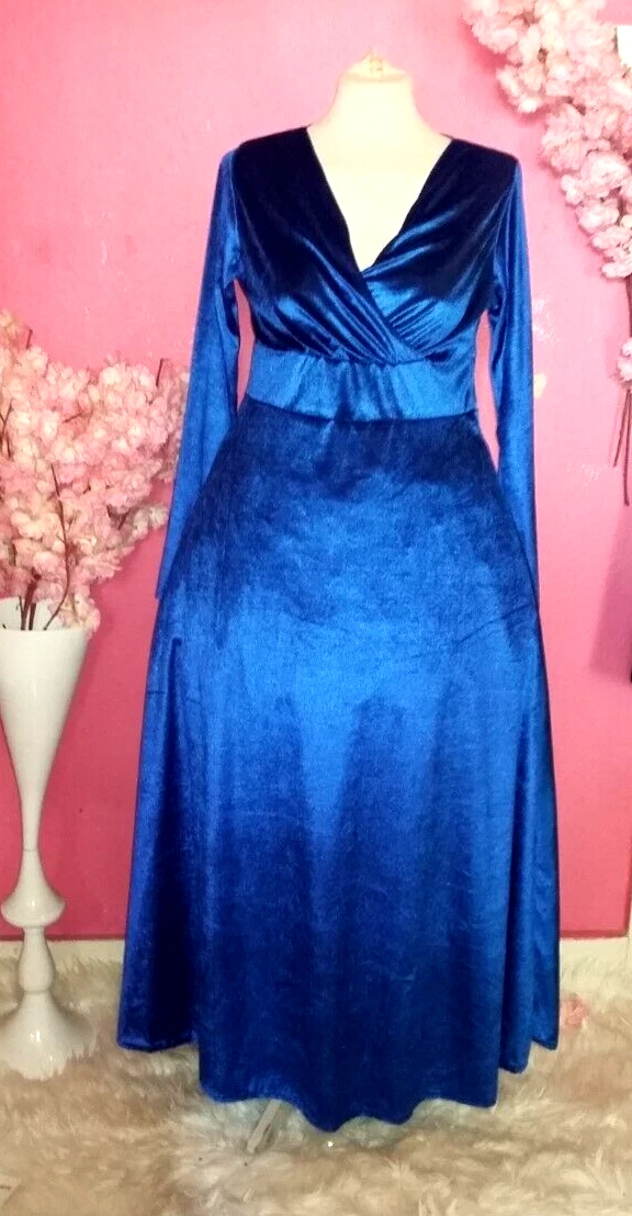Royal blue velvet dress plus size sales