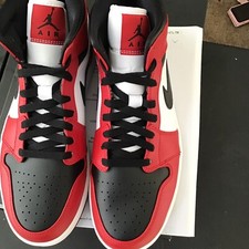 Nike Air Jordan 1 Mid Men's Basketball Shoes - Black/Gym-Red/White, US 10