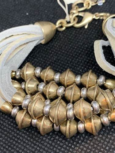 LUCKY BRAND Two-Tone Beads & Ivory White Leather Multi-Strand Bracelet NWT $45 - Picture 8 of 12