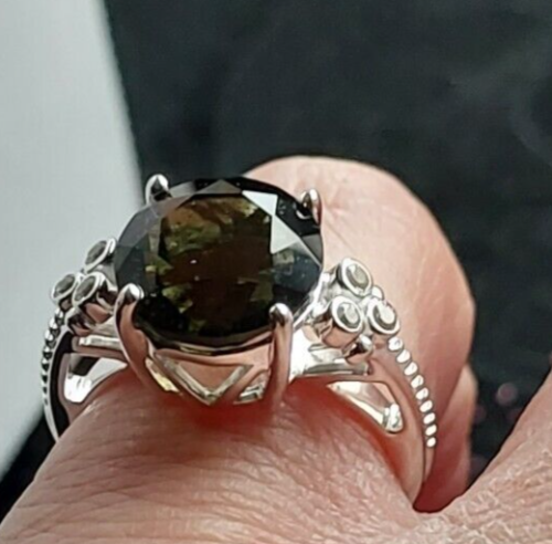 Out of this world Gem ~ Moldavite & Zircon Sterling Silver Ring 3.05cts N/O - Picture 2 of 7
