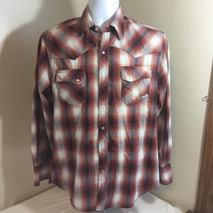 Wrangler-Wrancher-Mens-Cowboy-Western-Pearl-Snap-Shirt-Metalic-Plaid-Medium-FS