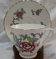 Vintage Staffordshire Fine Bone China Hand Painted Mandarin Cup & Saucer ENGLAND