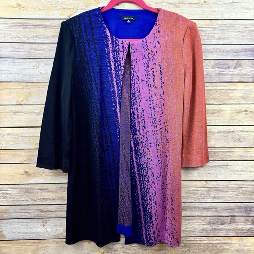 Misook Women’s Open Front Knit Cardigan Orange Purple Pink Long Sleeve M