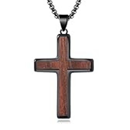 Herren oder Unisex Christian Sandelholz Kreuz mit 24 in schwarzer Edelstahlkette - Bild 2 von 15