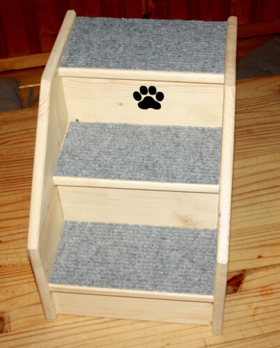 Hundetreppe 3 Stufen, Haustiertreppe mit Seitenwand für Kleine Hunde aus Holz - Bild 5 von 5