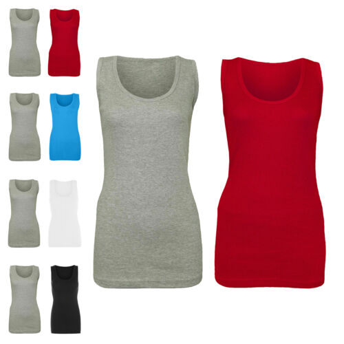 LADIES COTTON VEST WOMEN PLAIN SUMMER CASUAL TANK TOP T SHIRT PACK DE 1, 2, 3 Y 4 - Imagen 2 de 17