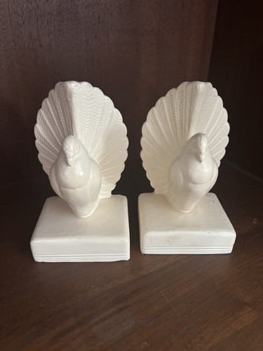 ANTIQUE WHITE POTTERY POUTER PIDGEON DOVE BOOKENDS - Picture 2 of 4