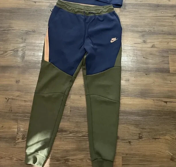 Nike Tech Fleece Colorblock Olive Green Blue Sweatpants Size