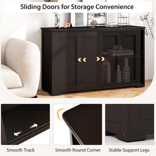 Sideboard Buffet Cabinet – Sliding Barn Door, Adjustable Shelf, Coffee - Picture 5 of 8