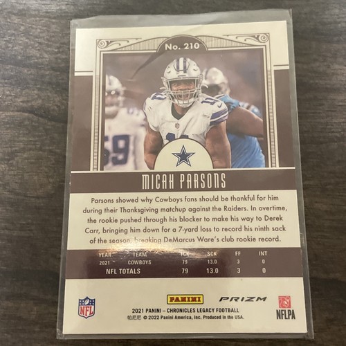 Micah Parsons 2022 Panini Chronicles Legacy Silver Prizm Rookie Card RC #210 - Picture 4 of 6
