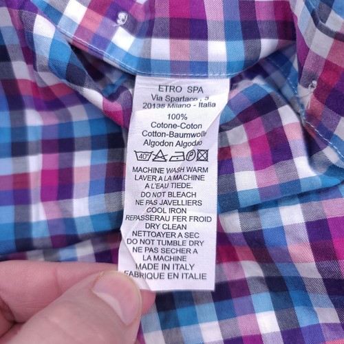 ETRO Milano Hemd Herren 44 XL blau lila kariert kariert Knopf Langarm Oberteil - Bild 7 von 7