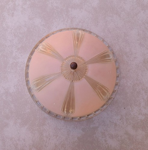 Vintage Pink & Clear Glass Ceiling Light Fixture Cover 10.5" Floral Design & Rod - Picture 4 of 20