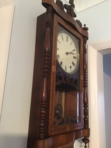 Antique Victorian Inlaid Walnut And Mahogany Wall Clock late 1880’s Working - Picture 6 of 8
