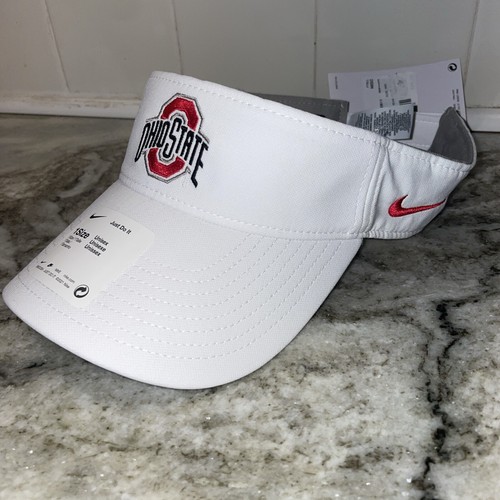 Nike OSU The Ohio State VISOR Buckeyes Adjustable Dri-fit White Hat Red Swoosh - Picture 1 of 7