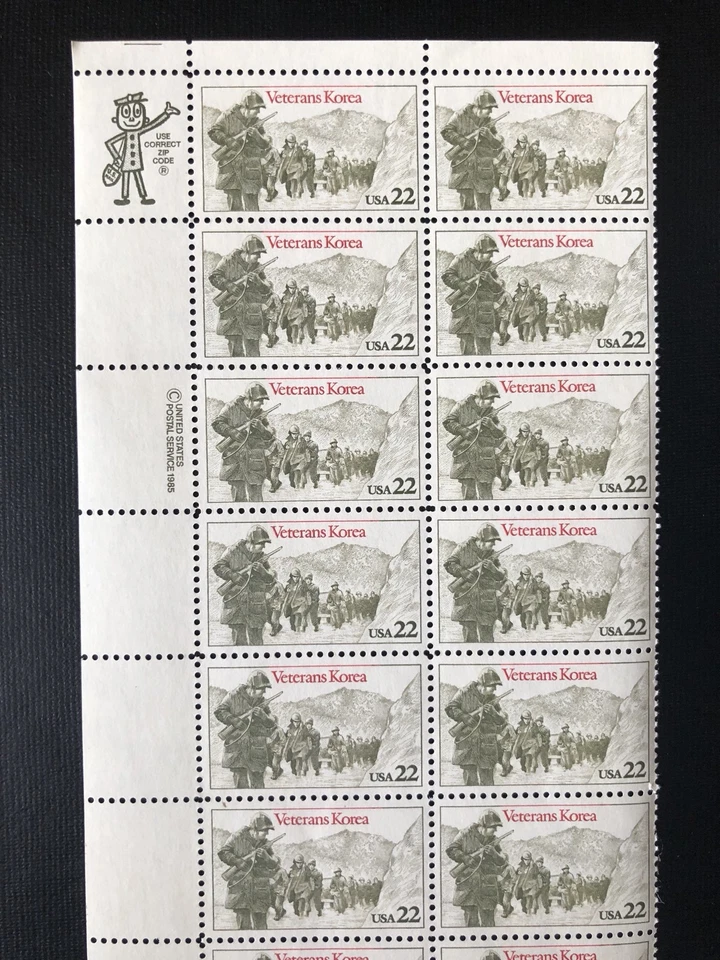 Vintage 1985 USPS Block of 20 Korea War Veteran Stamps Scott 2152 Mr Zip 22c MNH - Image 3 of 4