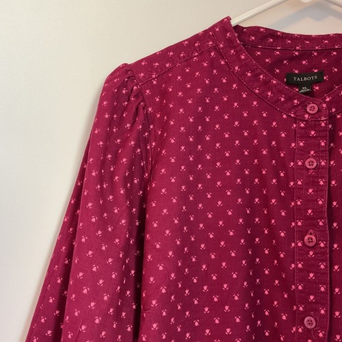 Talbots Burgundy Floral Print Button- Up Shirt Women's Corduroy Size XL - Picture 5 of 16