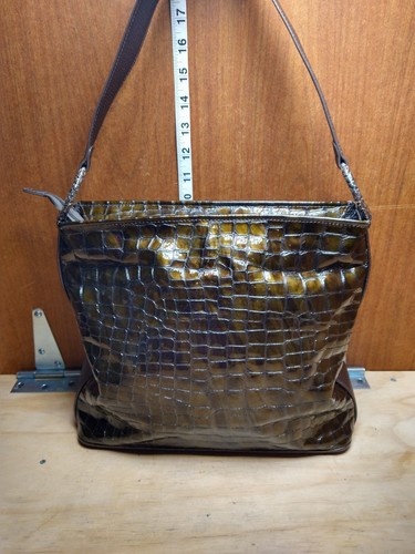 BRIGHTON Brown Mocha Patent Croc-Embossed Leather Shoulder Bag D810984 - Picture 12 of 14